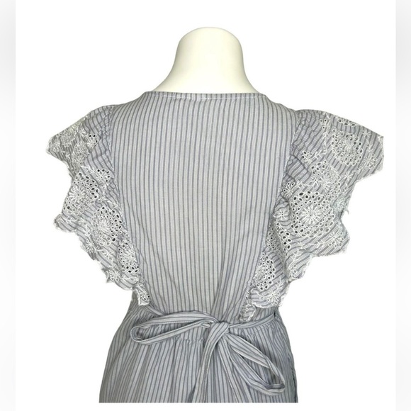 GAP Women's Striped Lace Midi Wrap Dress Tie Waist Flutter Sleeve Blue Size M - Picture 7 of 9
